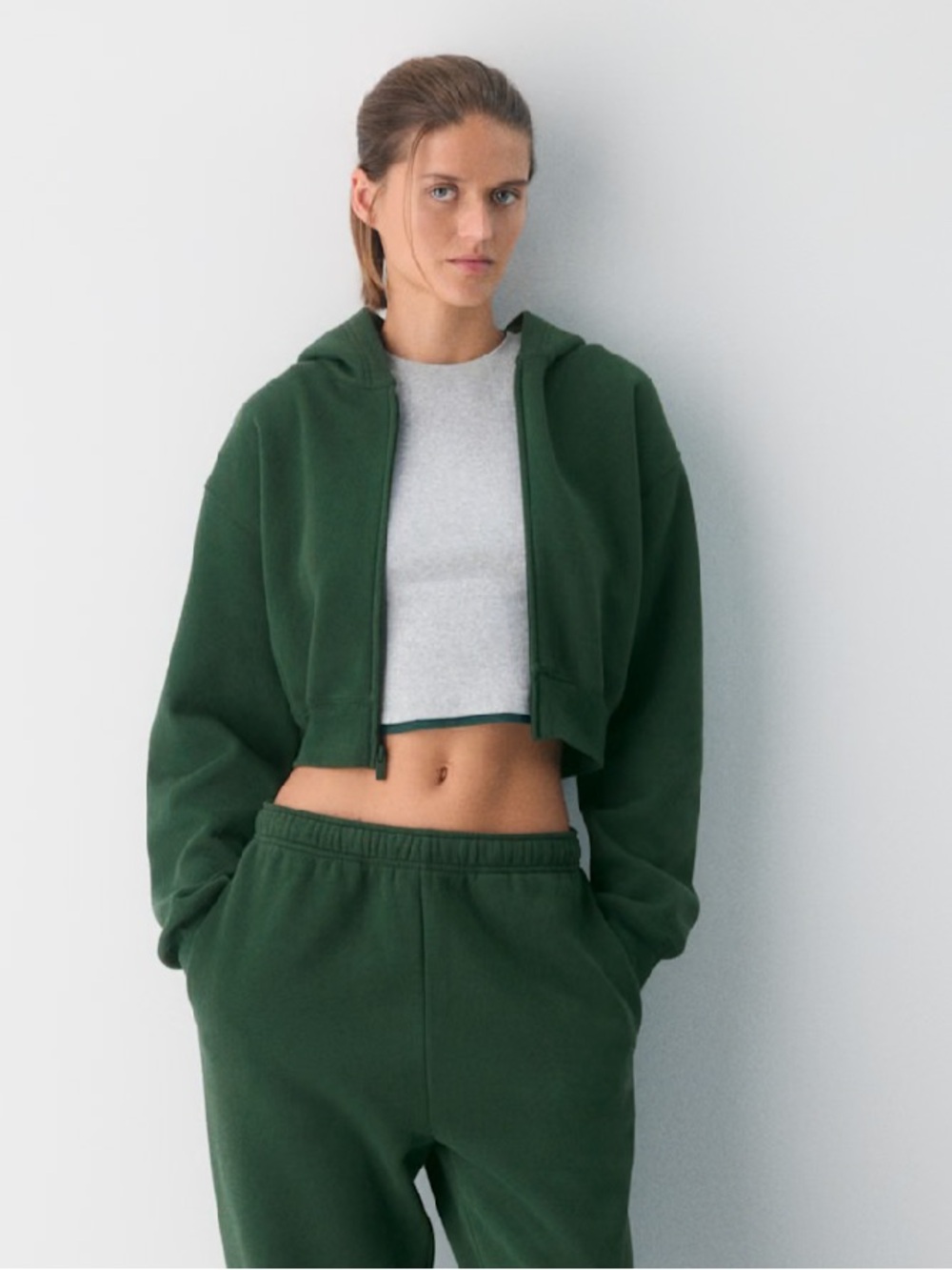 Aritzia Cozy Sweatfleece Perfect Crop Zip Hoodie